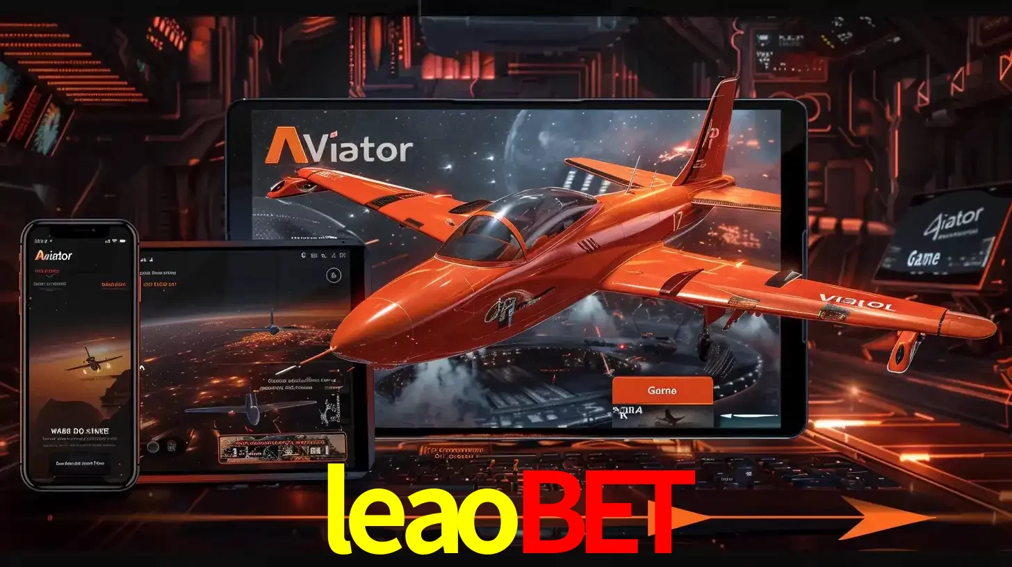 Apresentação tecnológica do jogo Aviator com um avião saindo da tela de um tablet, demonstrando a experiência imersiva em múltiplos dispositivos no leaobet.